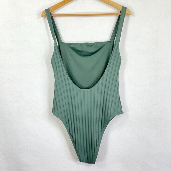 Vitamin A Leah Swim Suit Square Neck One Piece SuperRib Modest Vacation Green XL - Picture 4 of 5